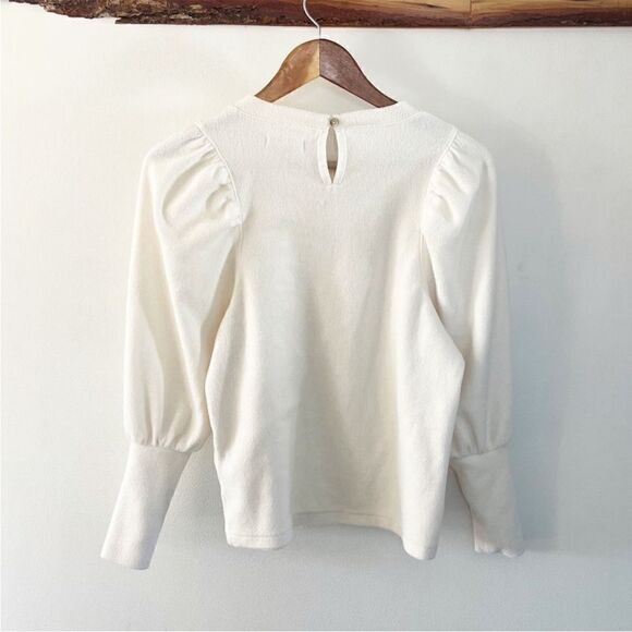 Madewell Cozy Puff Sleeve Top Antique Cream Brushed Fleece Minimalist Essential - Picture 4 of 10